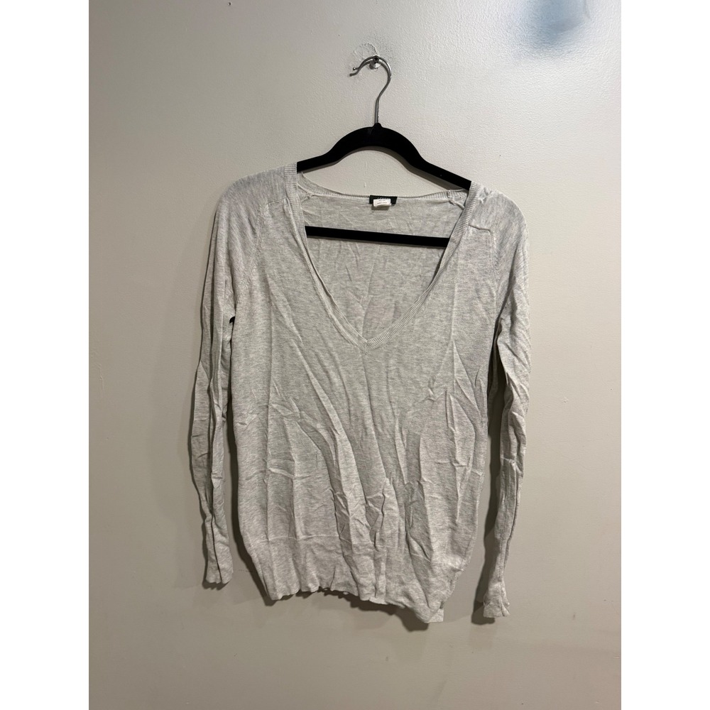 J. Crew Womens Heather Grey 100% Cotton Deep V-Neck Long Sleeve Sweater Size M